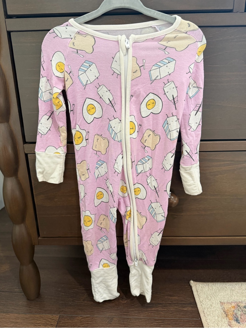 Little Sleepies Pink Breakfast-Print One-Piece Footie Pajamas